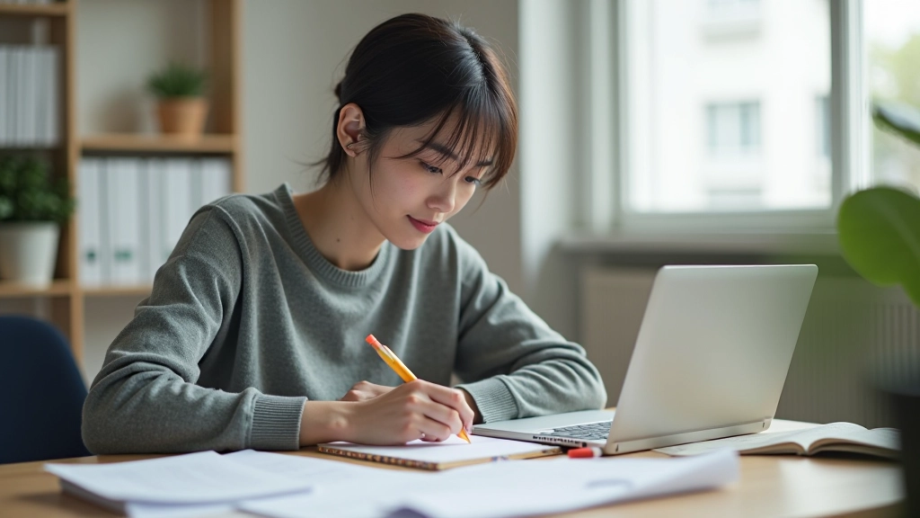 Persona che legge un testo giapponese con evidenziatore e appunti vocabolario