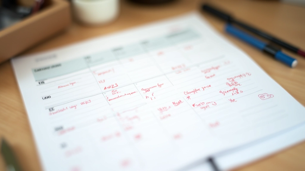 Calendario con giorni evidenziati e nota scritta 'Hiragana Week 1-2' in marker rosso, pianificazione studio